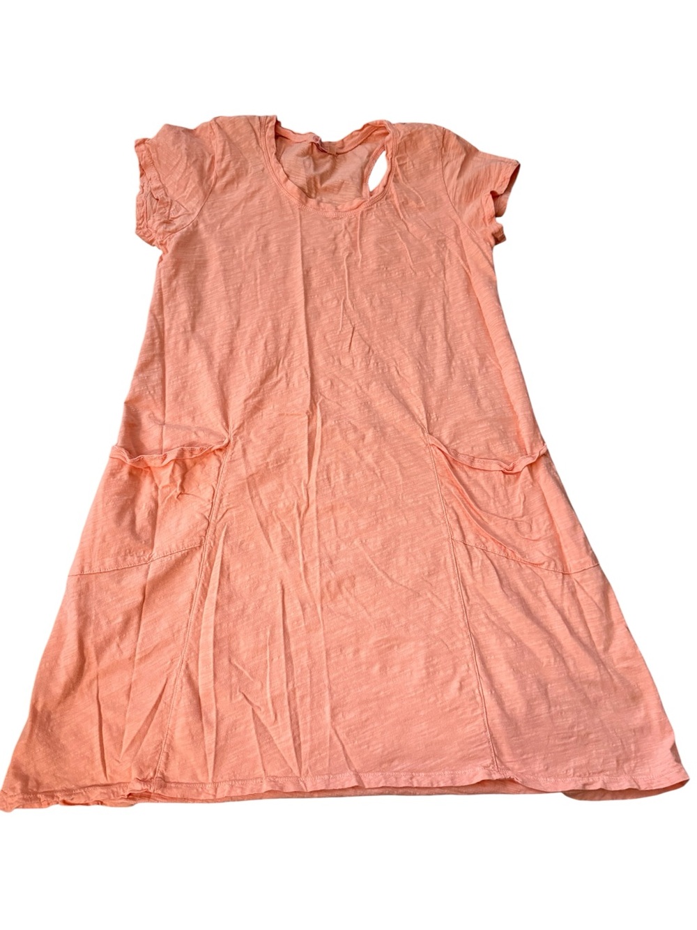 Fresh Produce Sz XL Light orange Pocketed T-Shirt Dress back cut outs cotton